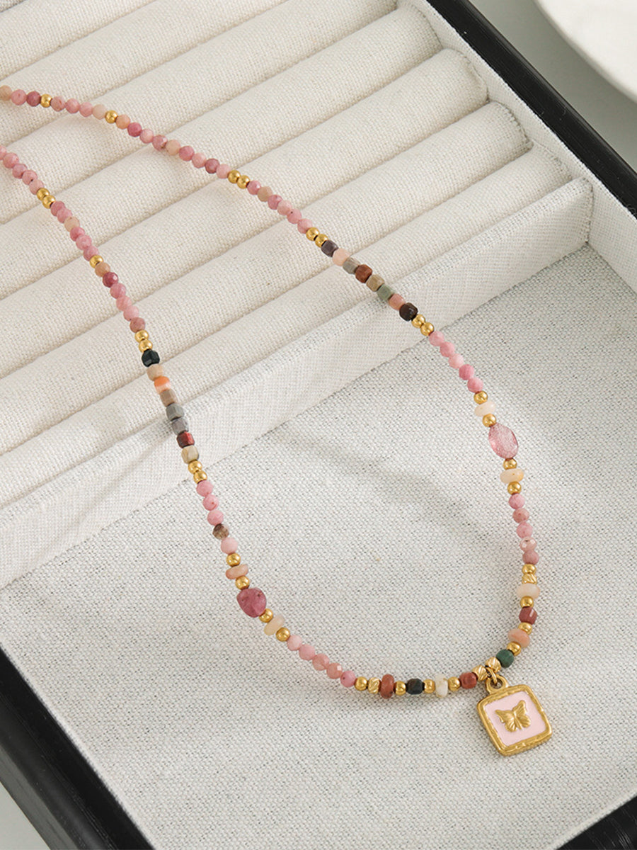 Handmade Natural Stone Beaded Strand Necklace - 1079