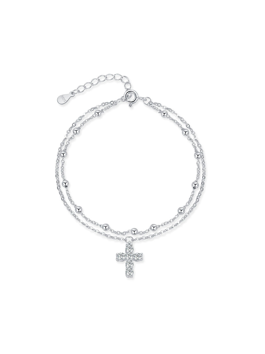 S925 Sterling Silver Double Layer Cross Bracelet - 1613