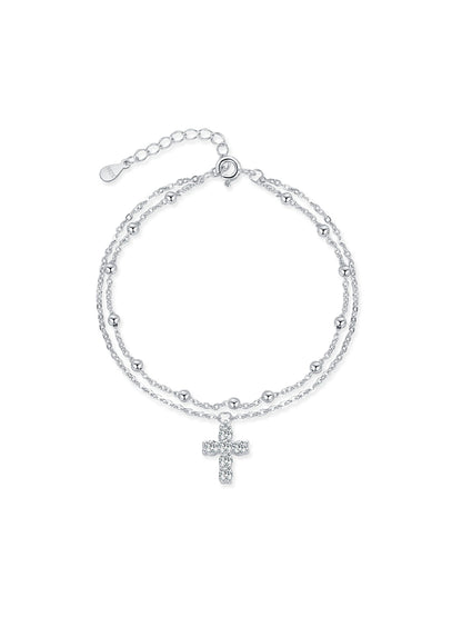 S925 Sterling Silver Double Layer Cross Bracelet - 1613