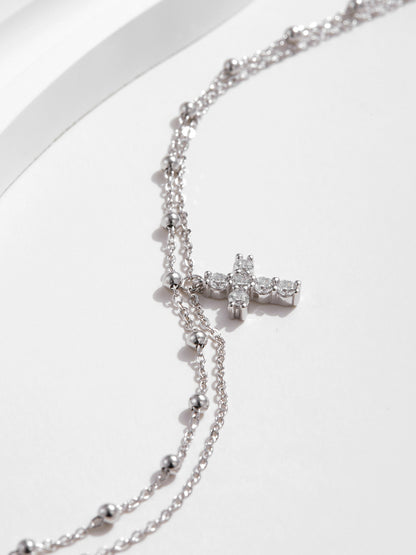 S925 Sterling Silver Double Layer Cross Bracelet - 1613