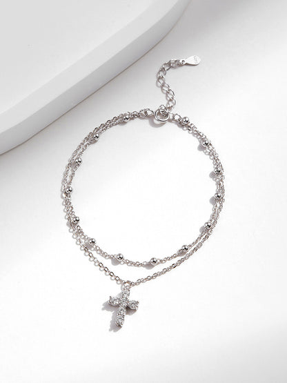 S925 Sterling Silver Double Layer Cross Bracelet - 1613