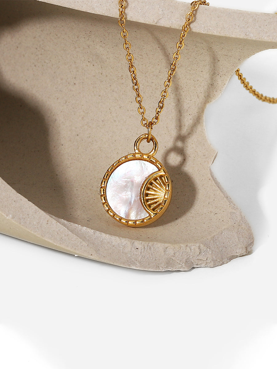 Crescent Moon Disk Necklace - 1687